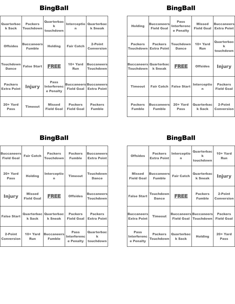 BingBall Bingo Cards