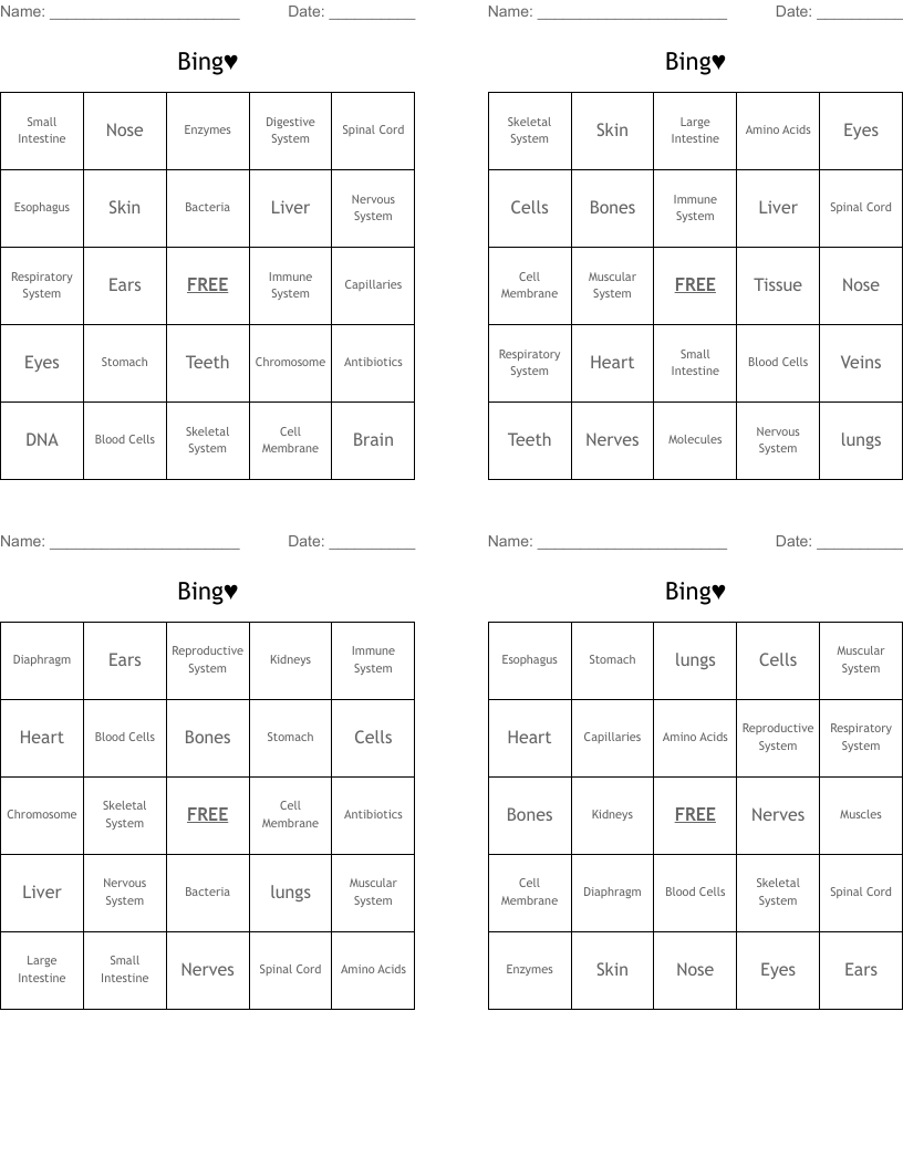 Bing♥ Bingo Cards