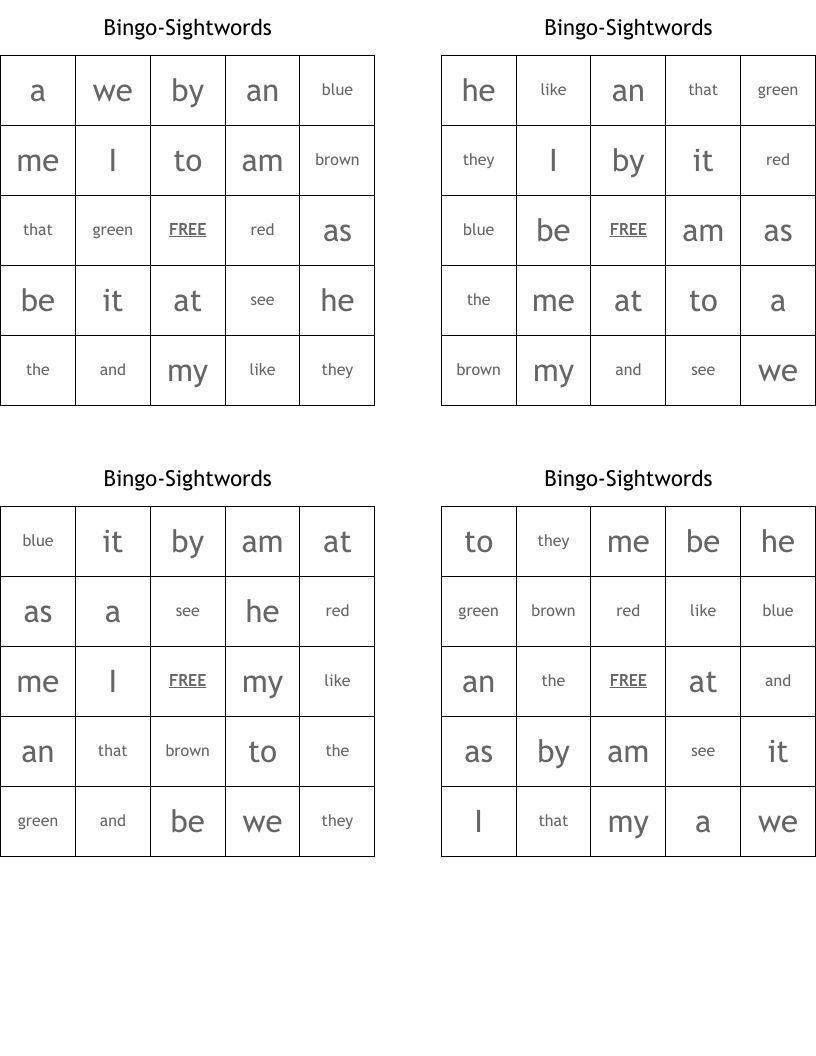 Bingo-Sightwords