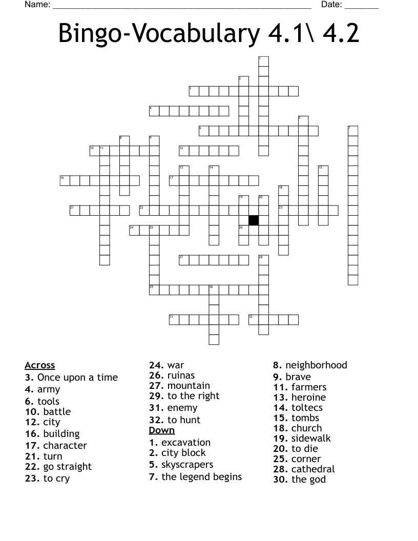 Bingo-Vocabulary 4.1\ 4.2 Crossword
