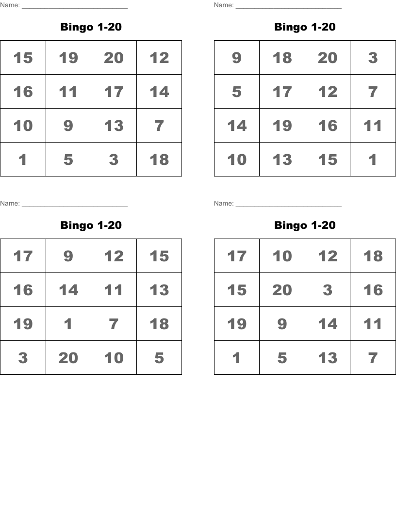 Bingo 1-20