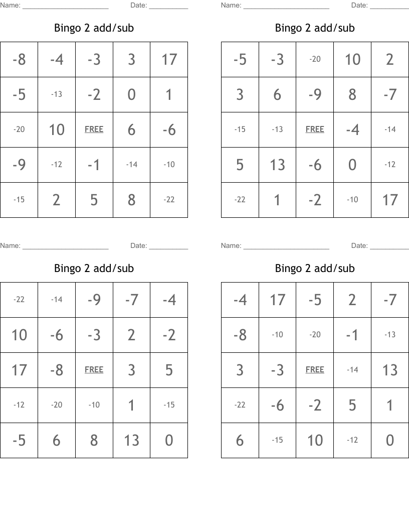 Bingo 2 add/sub