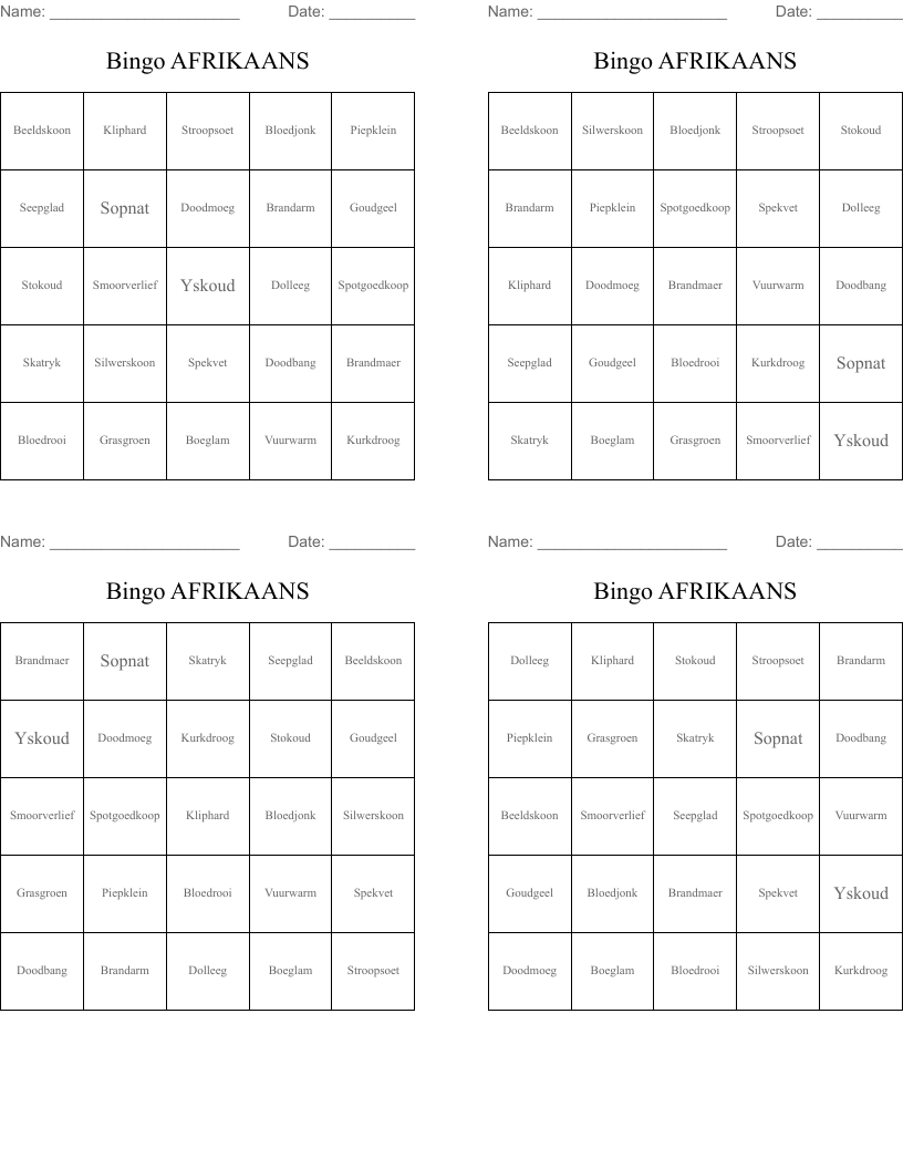 Bingo AFRIKAANS