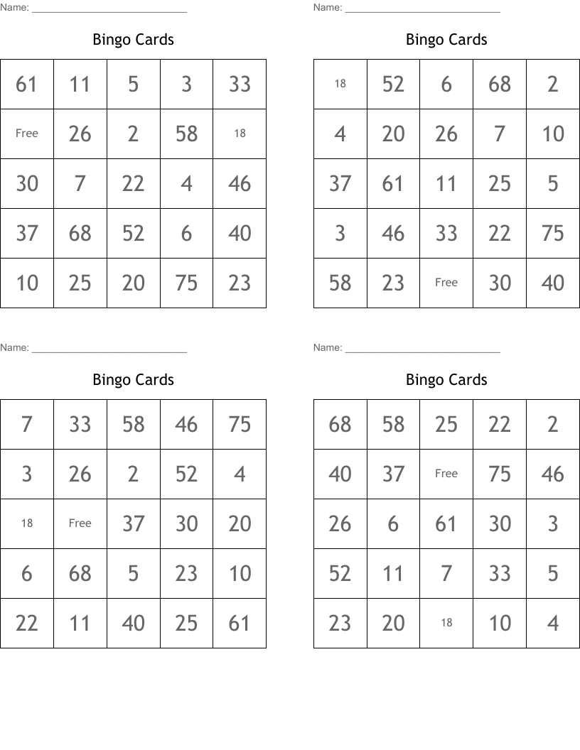Bingo Cards