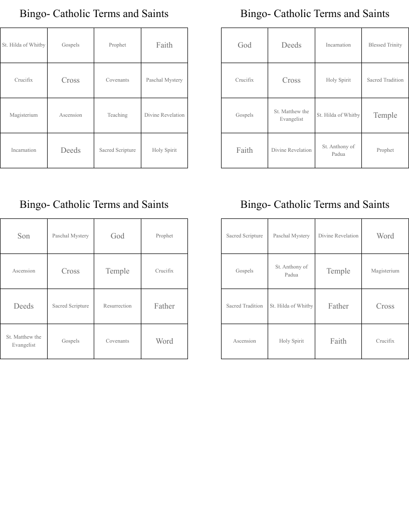 Bingo- Catholic Terms and Saints