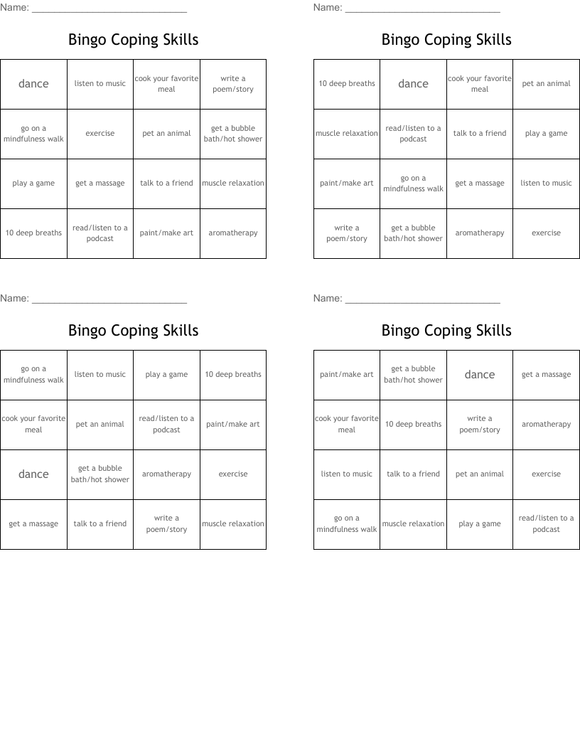Bingo Coping Skills
