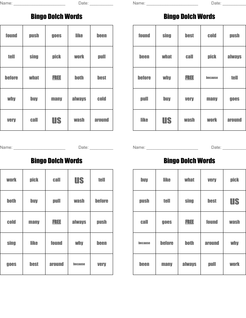 Bingo Dolch  Words