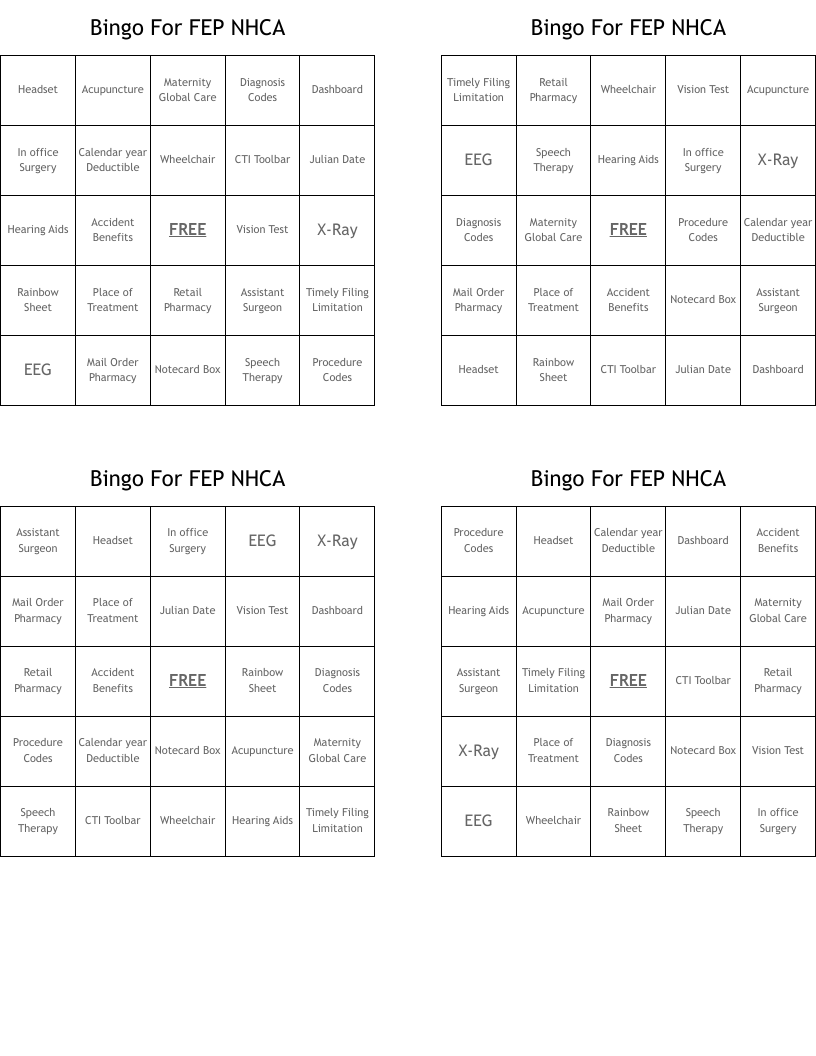 Bingo For FEP NHCA