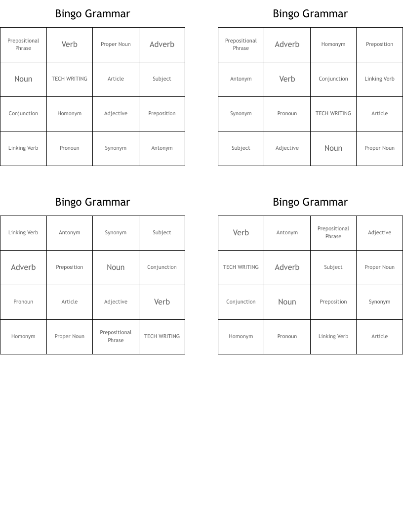 Bingo Grammar 