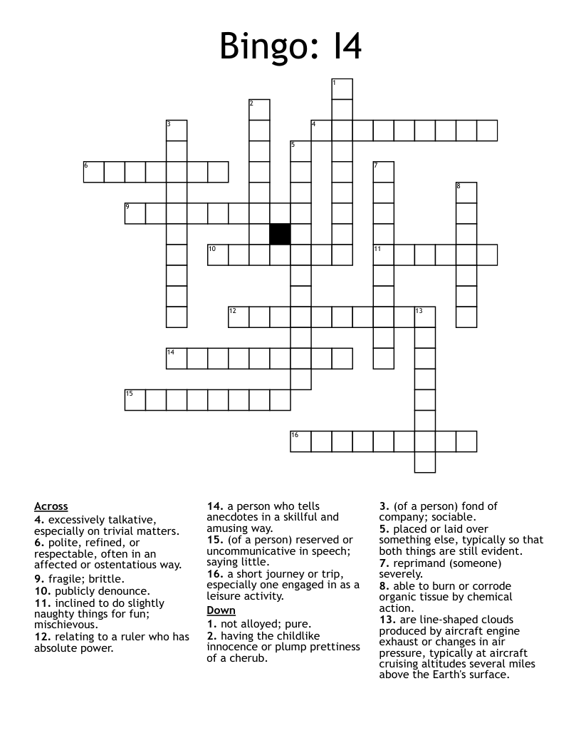 Bingo: I4 Crossword
