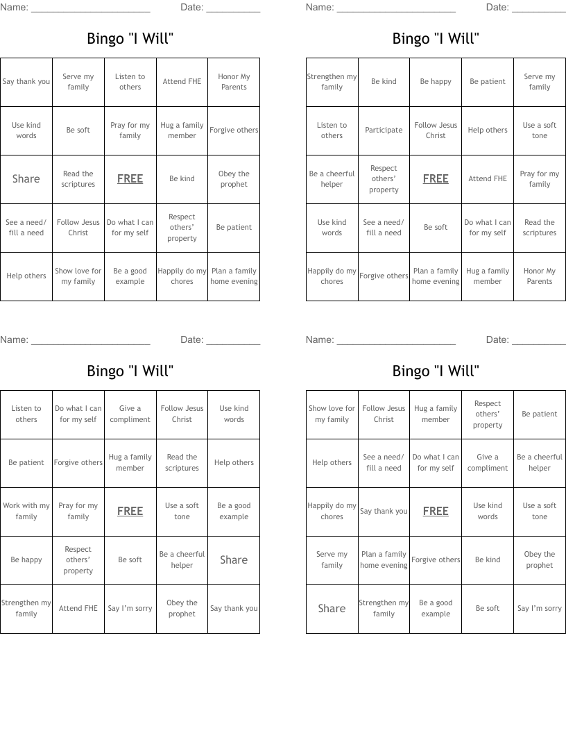 Bingo "I Will"