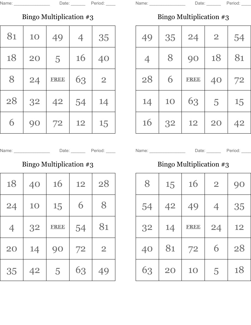 Bingo Multiplication #3