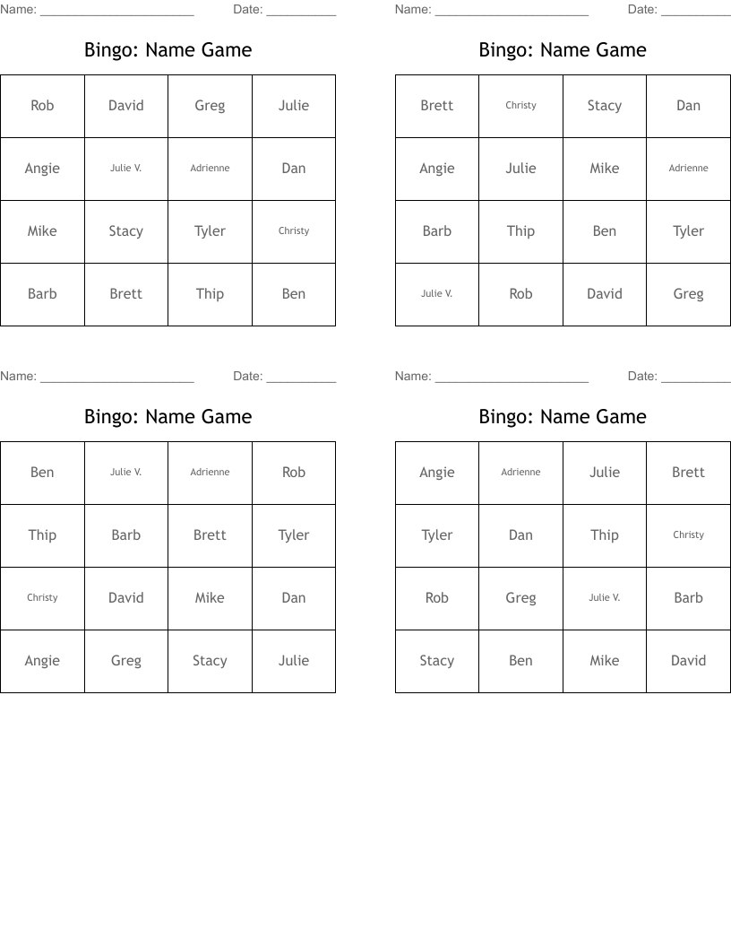Bingo: Name Game