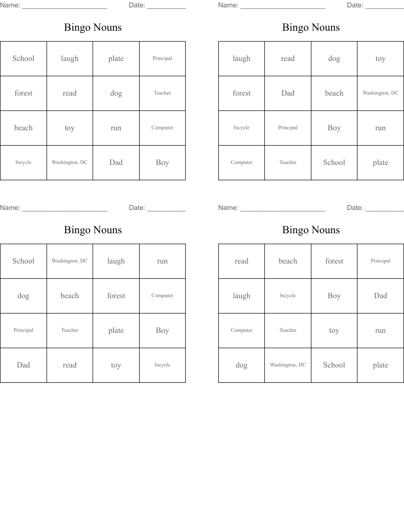 Bingo Nouns