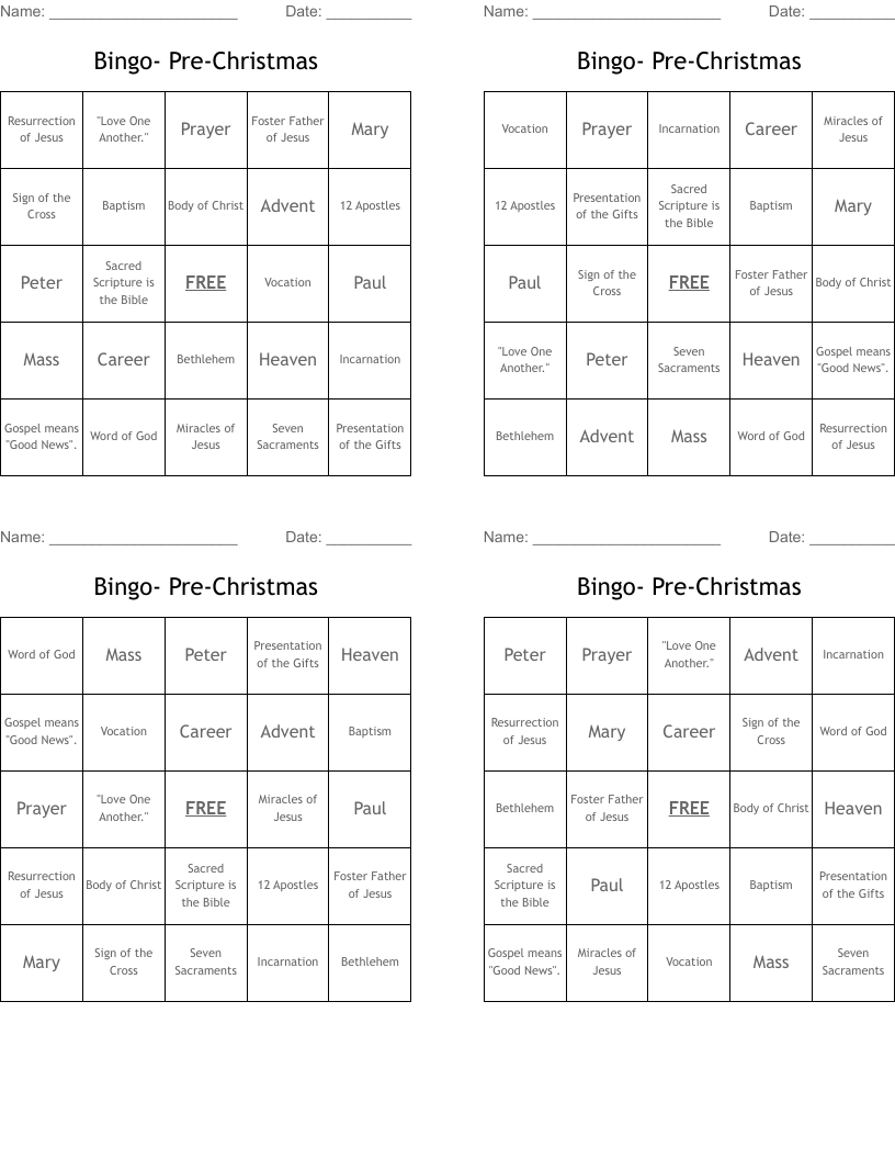 Bingo- Pre-Christmas