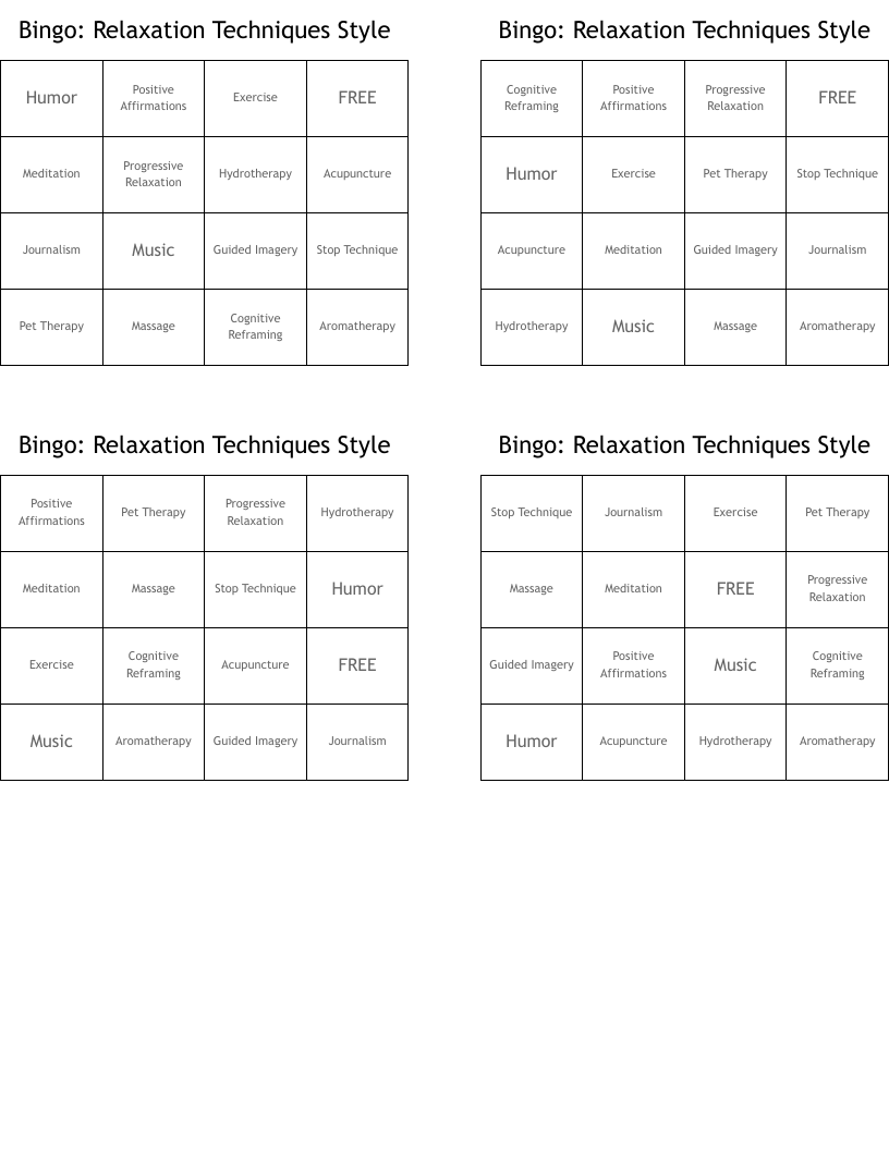 Bingo: Relaxation Techniques Style