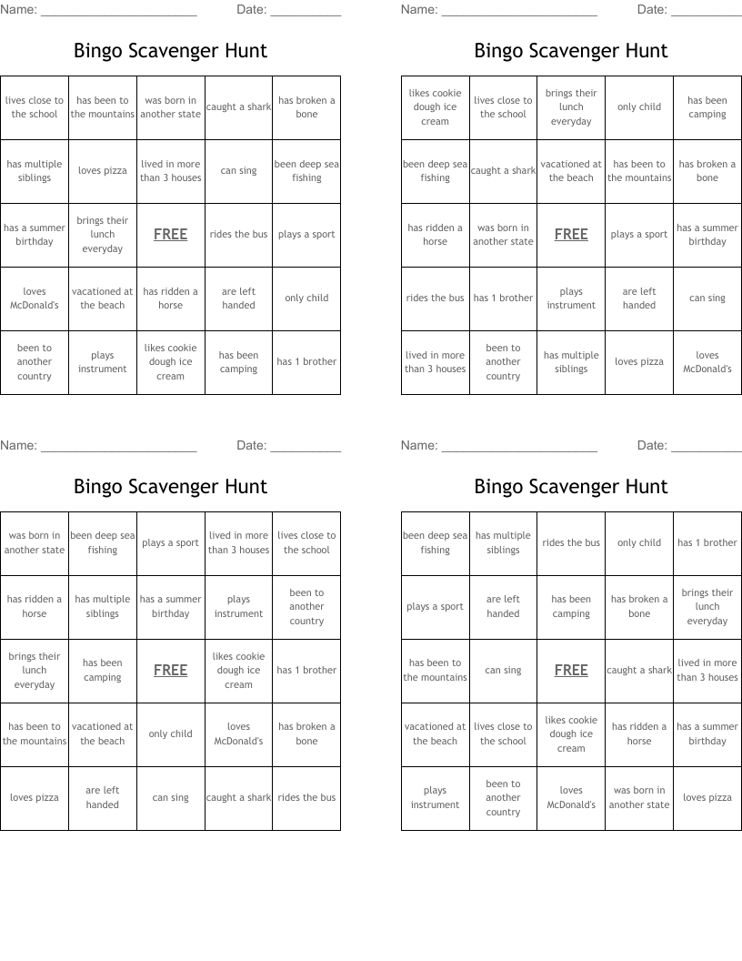 Bingo Scavenger Hunt
