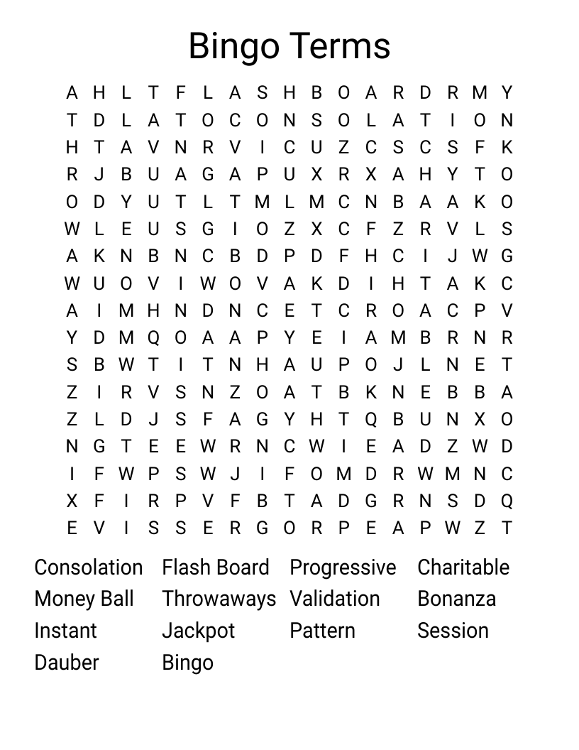 Bingo Terms Word Search