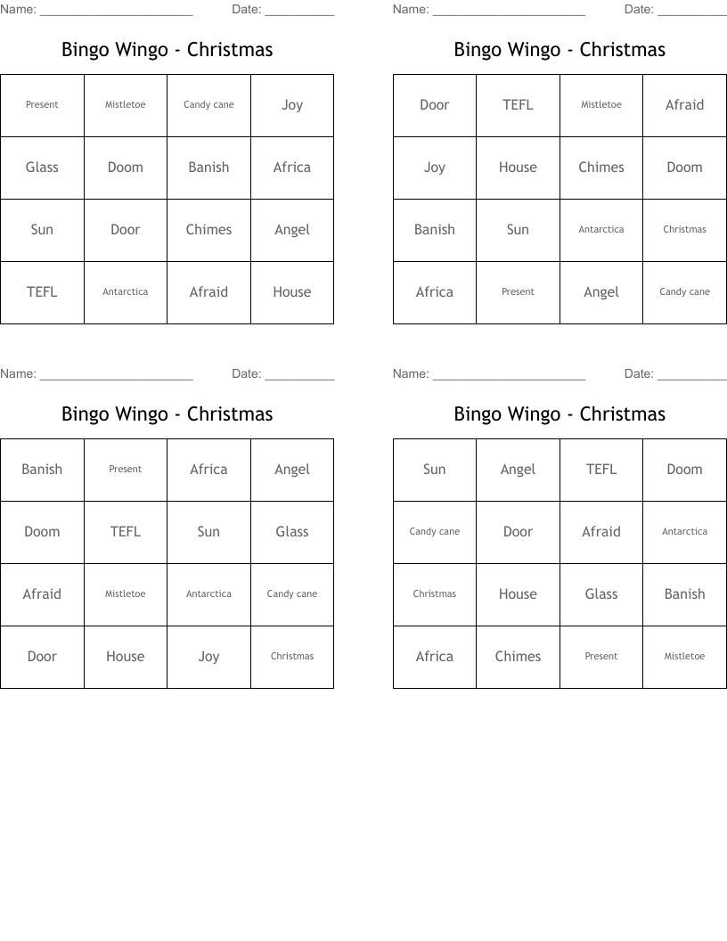 Bingo Wingo - Christmas 