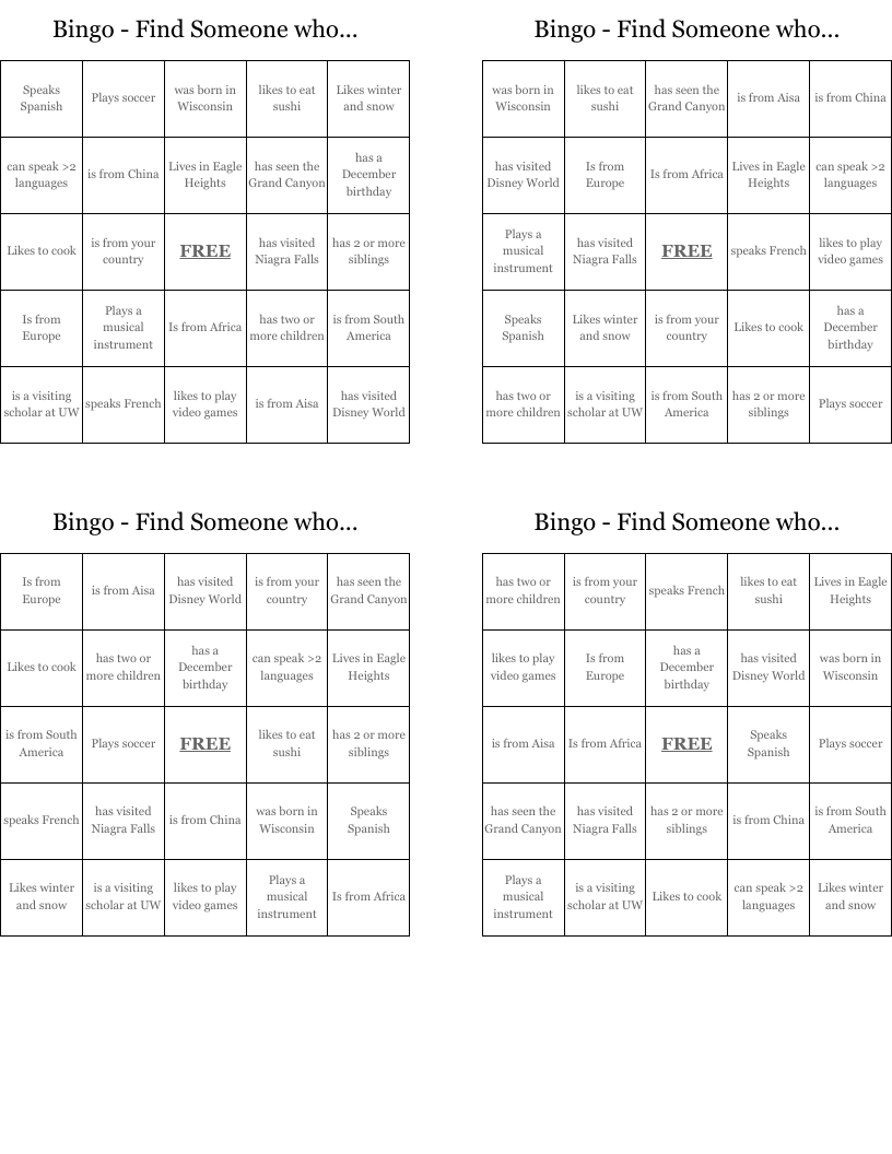 Bingo - Find Someone who...