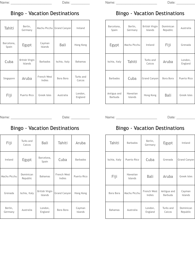Bingo - Vacation Destinations
