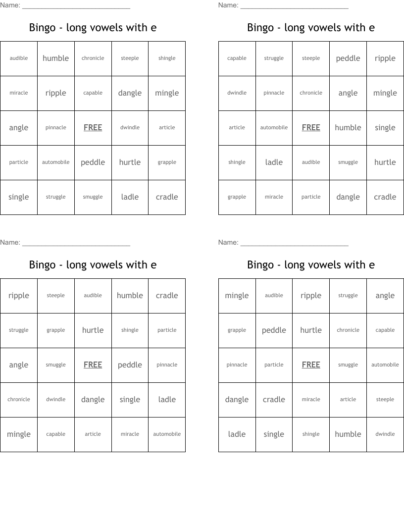Bingo - long vowels with e
