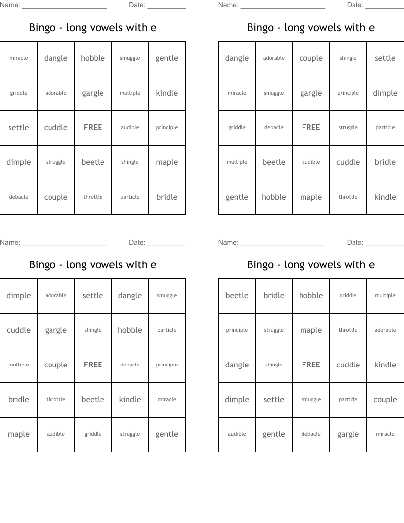 Bingo - long vowels with e