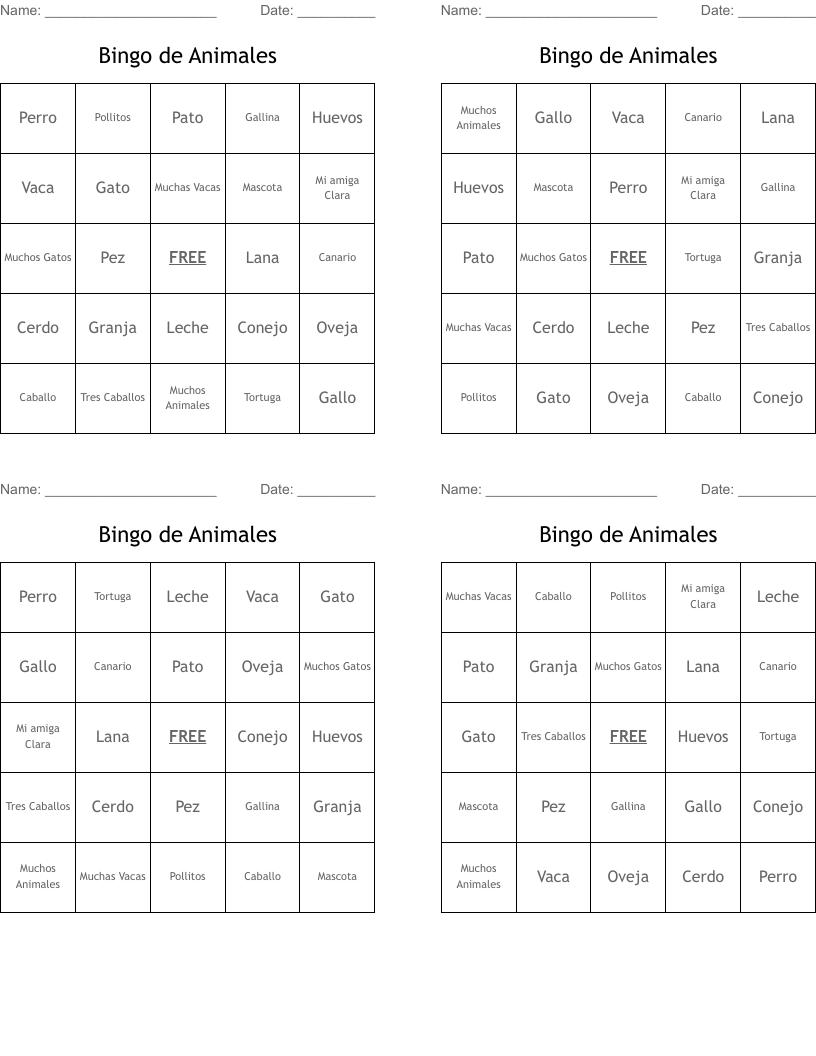 Bingo de Animales