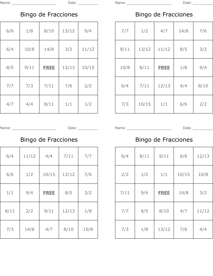 Bingo de Fracciones