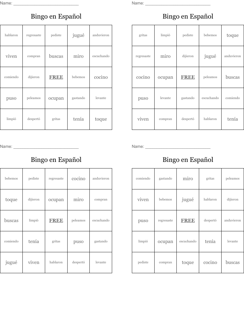 Bingo en Español 