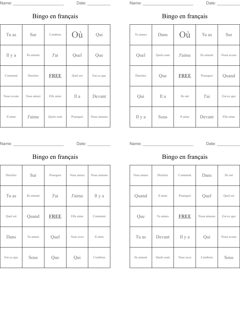 Bingo en français