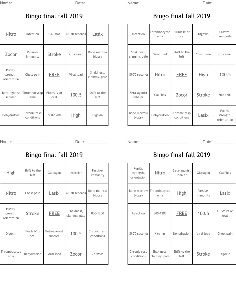 Bingo final fall 2019