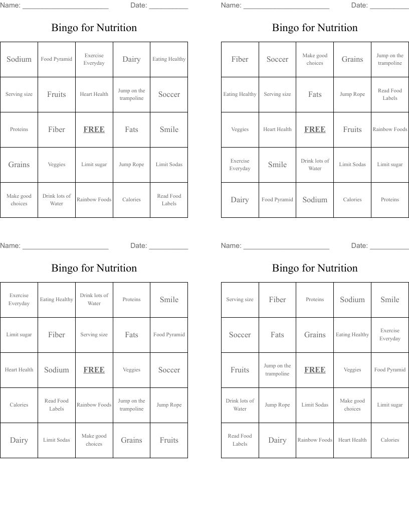 Bingo for Nutrition