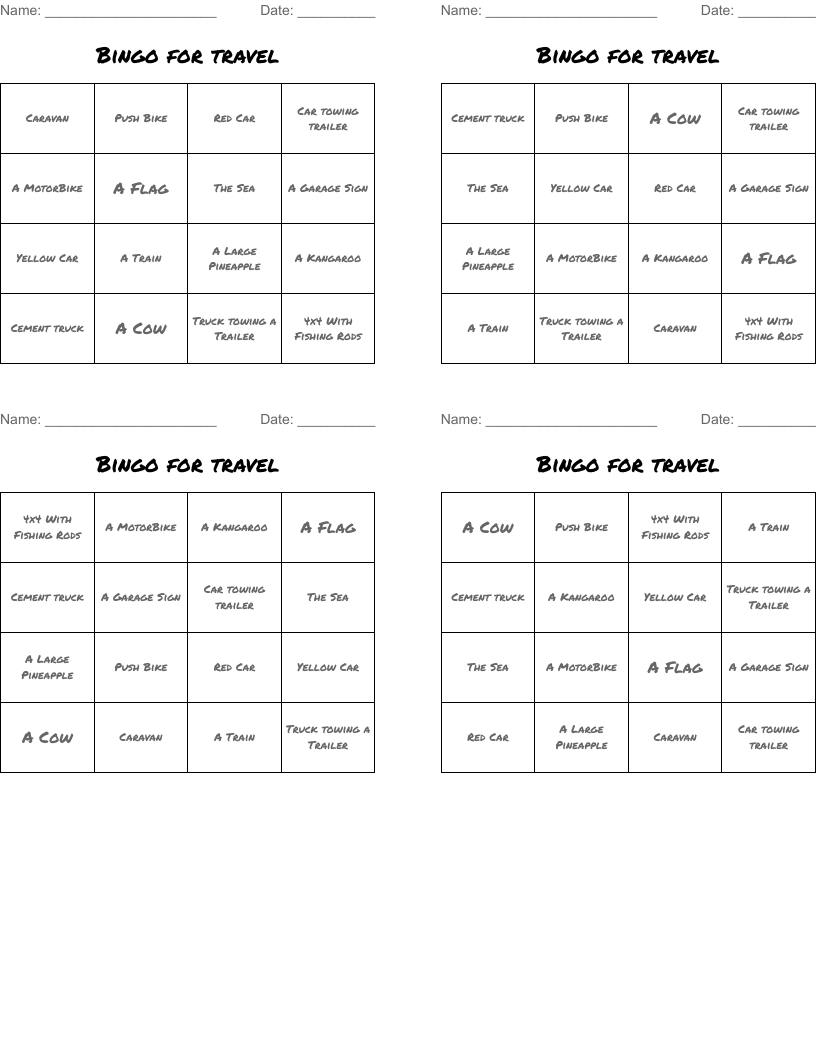 Bingo for travel
