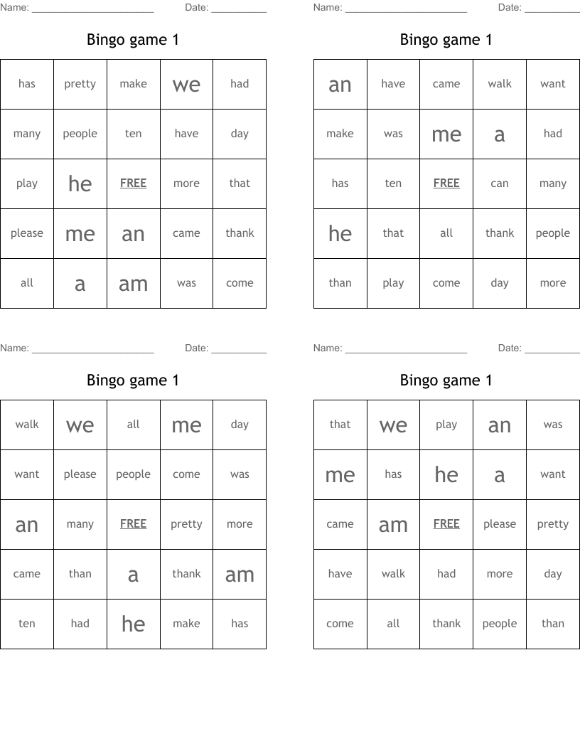 Bingo game 1