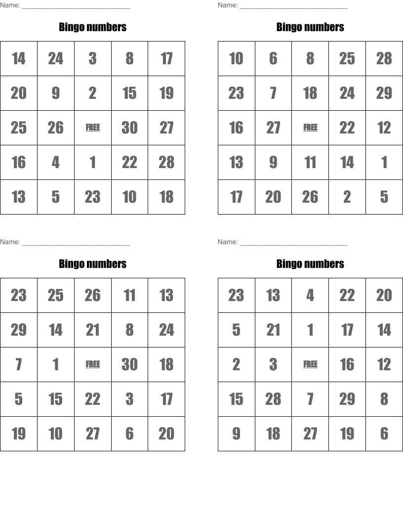 Bingo numbers