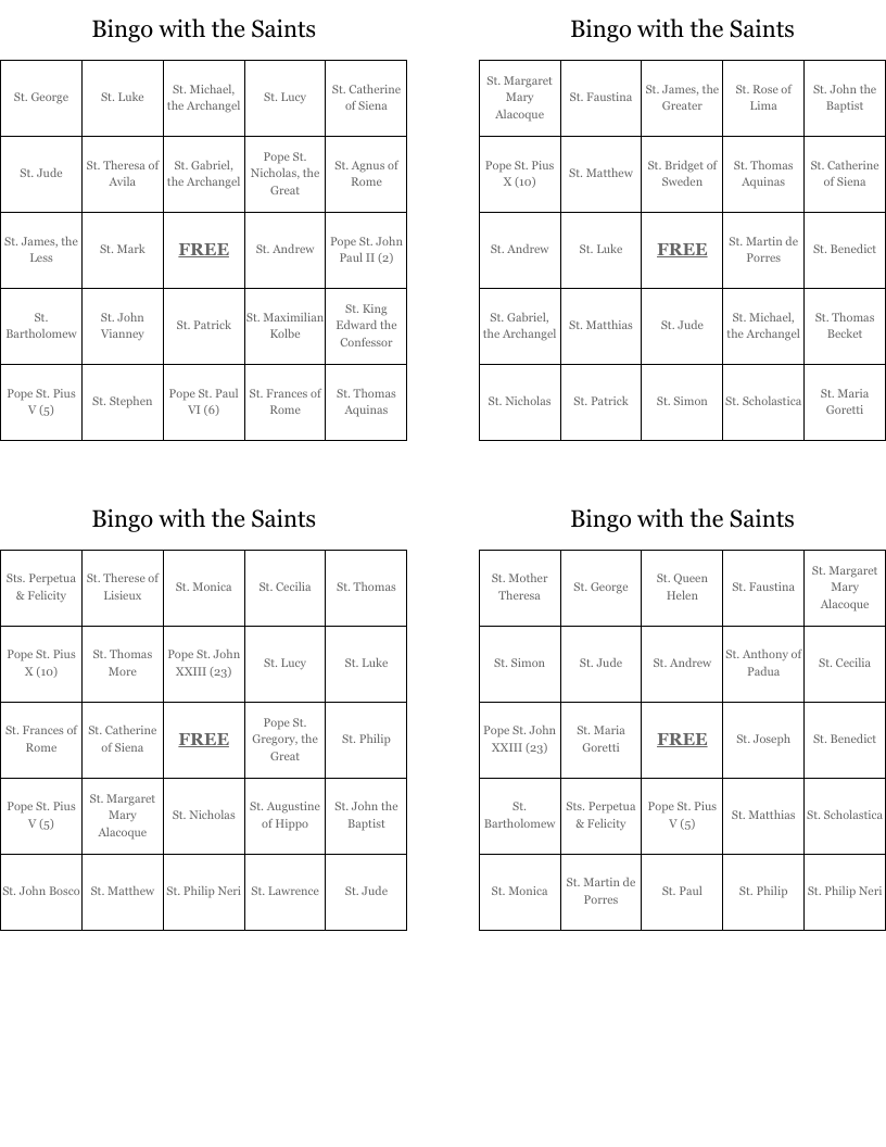 Bingo with the Saints