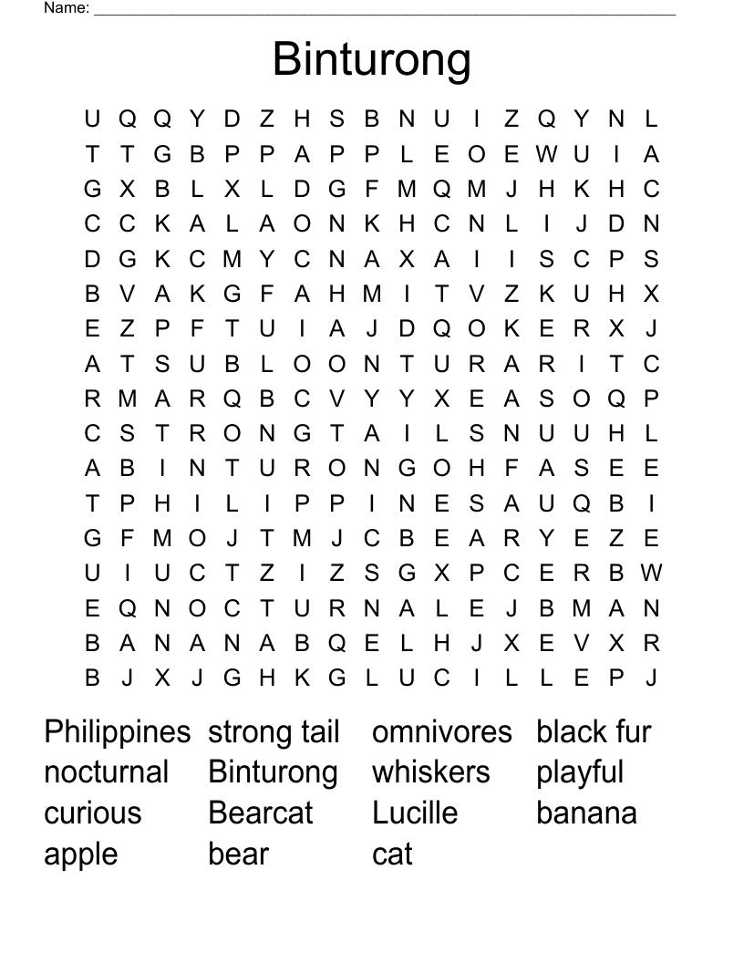 Binturong Word Search