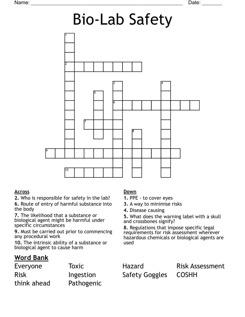 Bio-Lab Safety Crossword