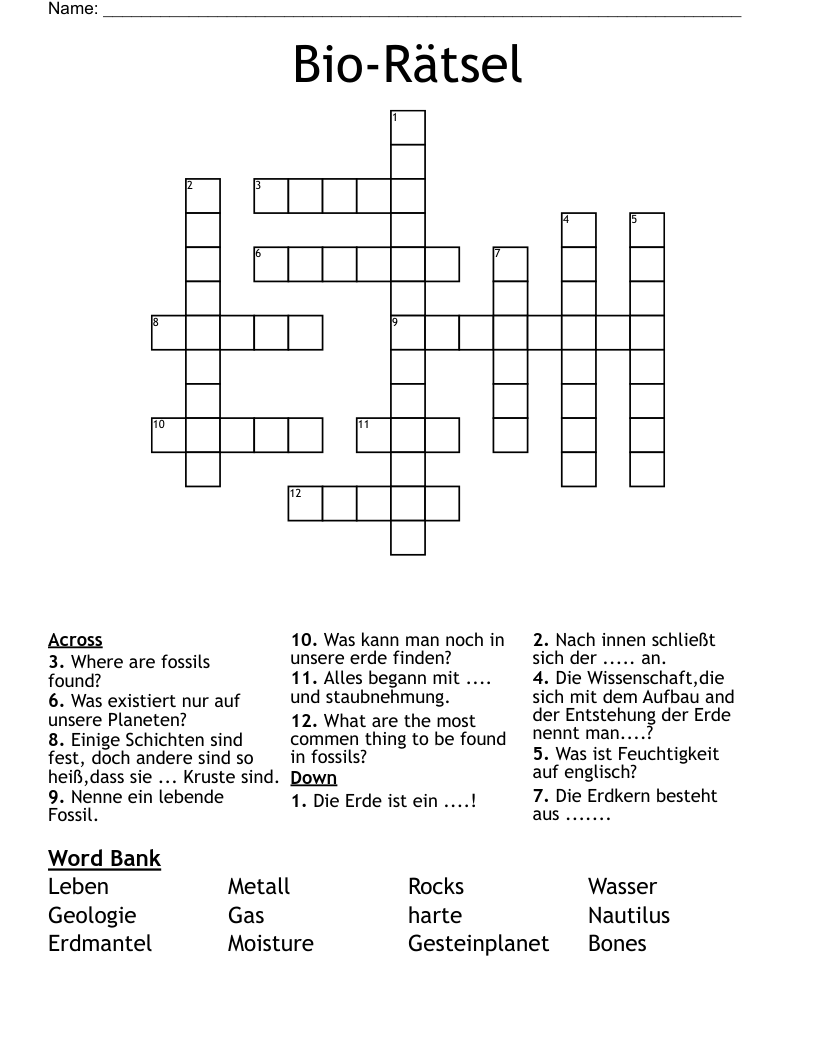 Bio-Rätsel Crossword