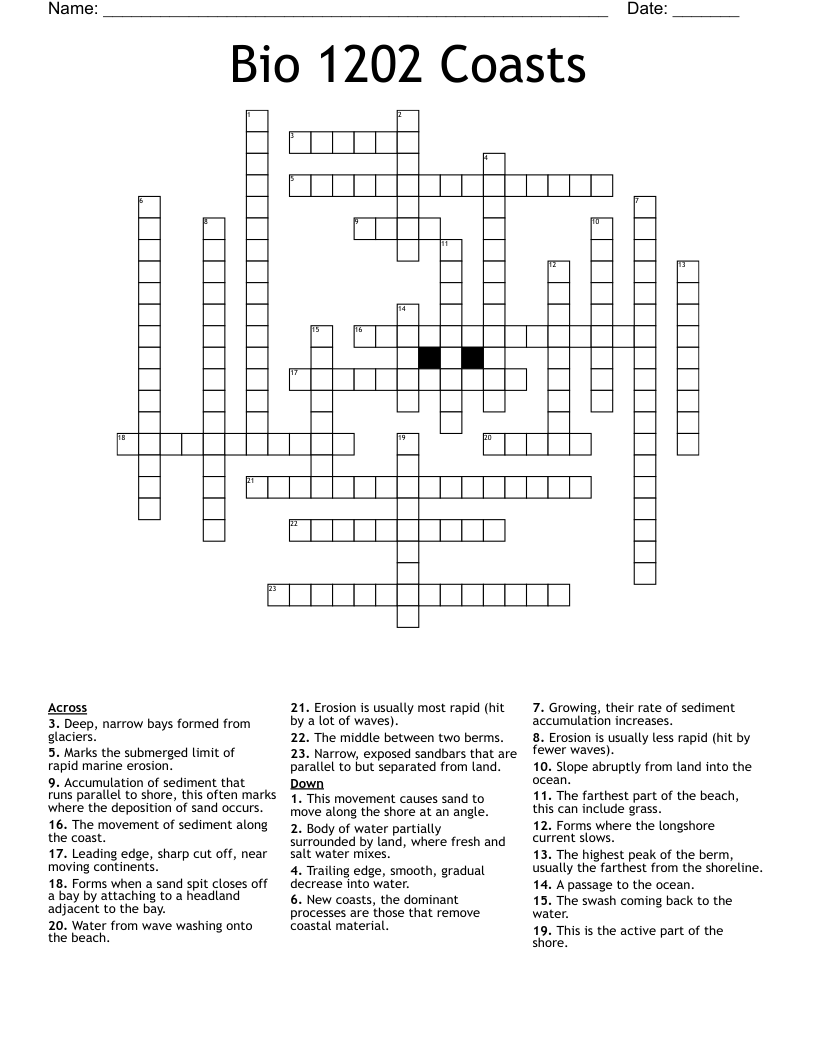 Bio 1202 Coasts Crossword
