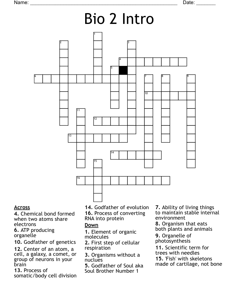 Bio 2 Intro Crossword