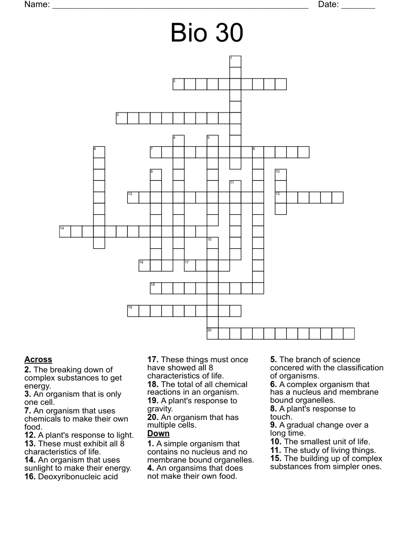 Bio 30 Crossword