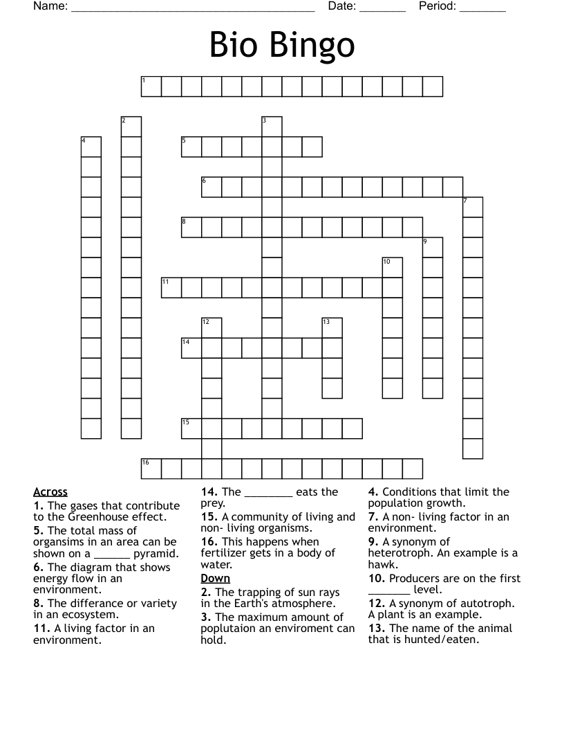 Bio Bingo Crossword