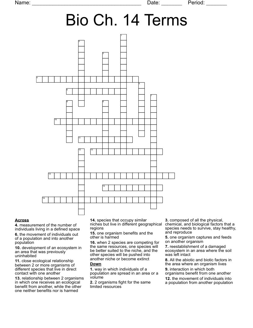 Bio Ch. 14 Terms Crossword