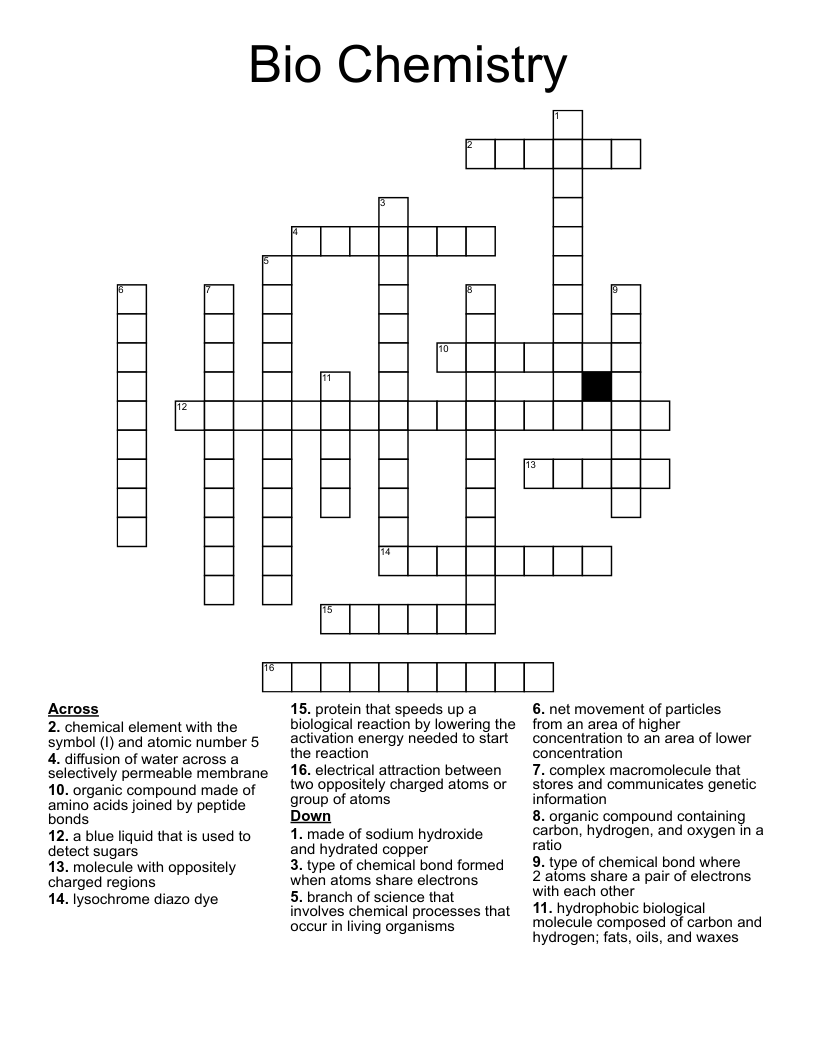 Bio Chemistry Crossword
