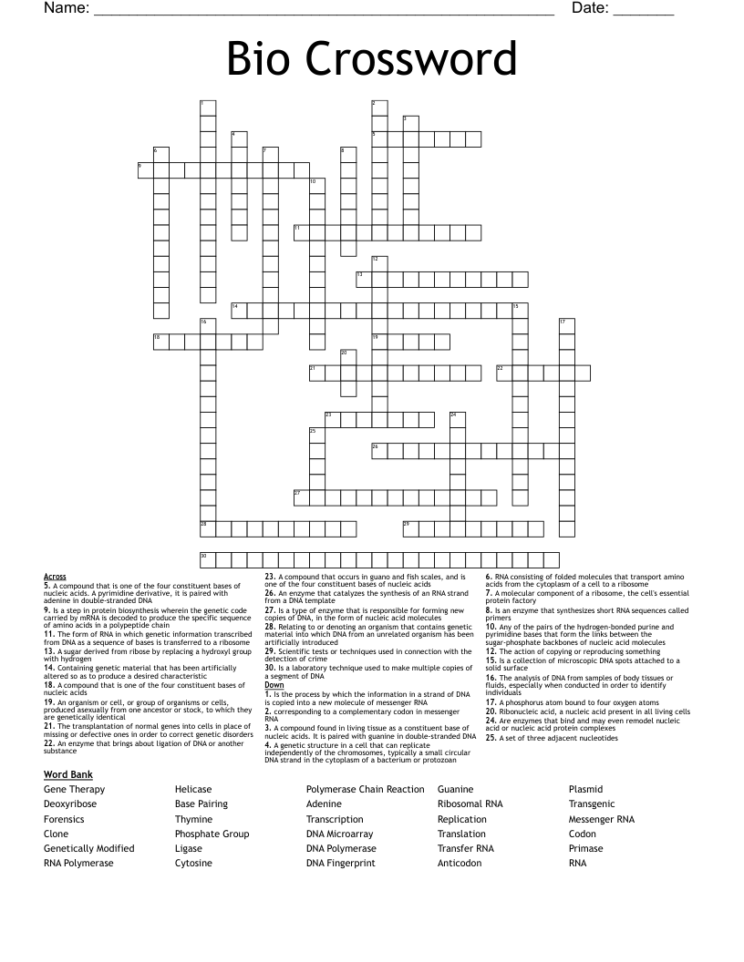 Bio Crossword