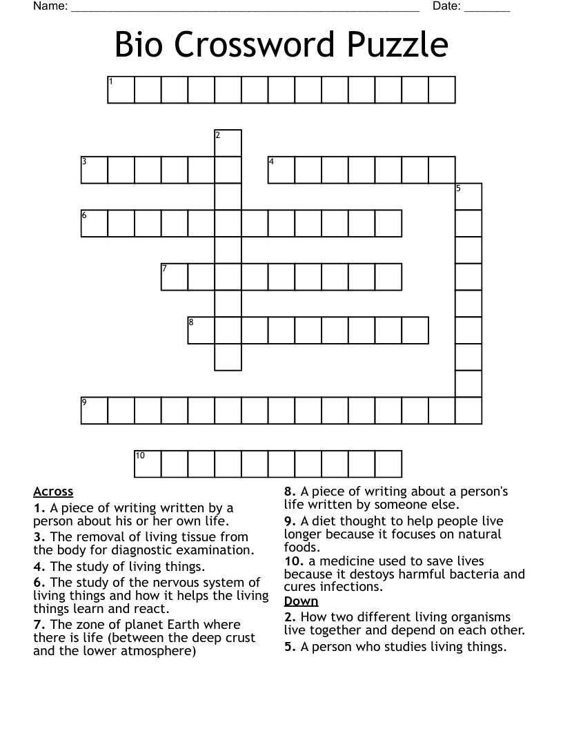 Bio Crossword Puzzle