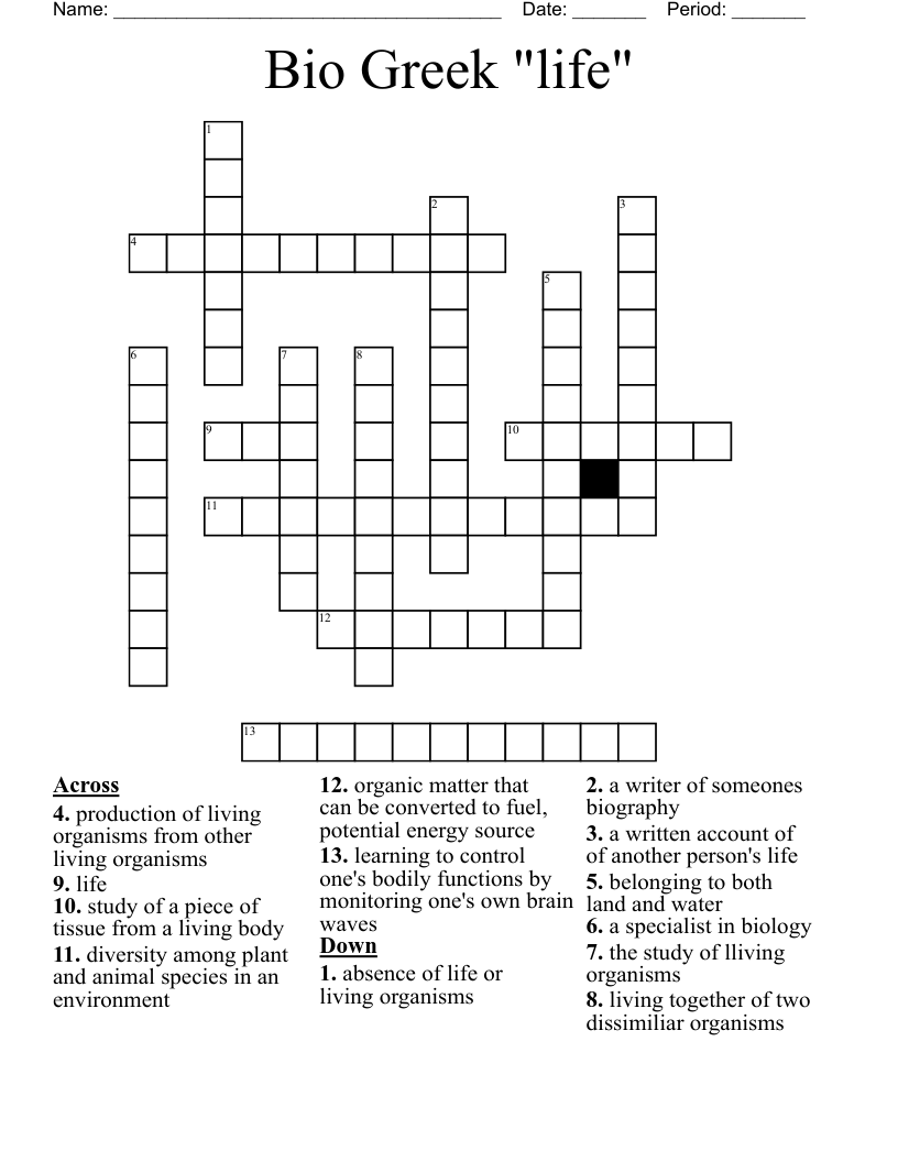 Bio Greek "life" Crossword