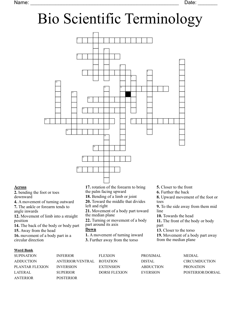 Bio Scientific Terminology Crossword